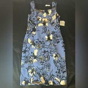 Kasper Blue and Black Floral Midi Dress